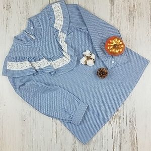 Lace and Ruffle Striped Blouse